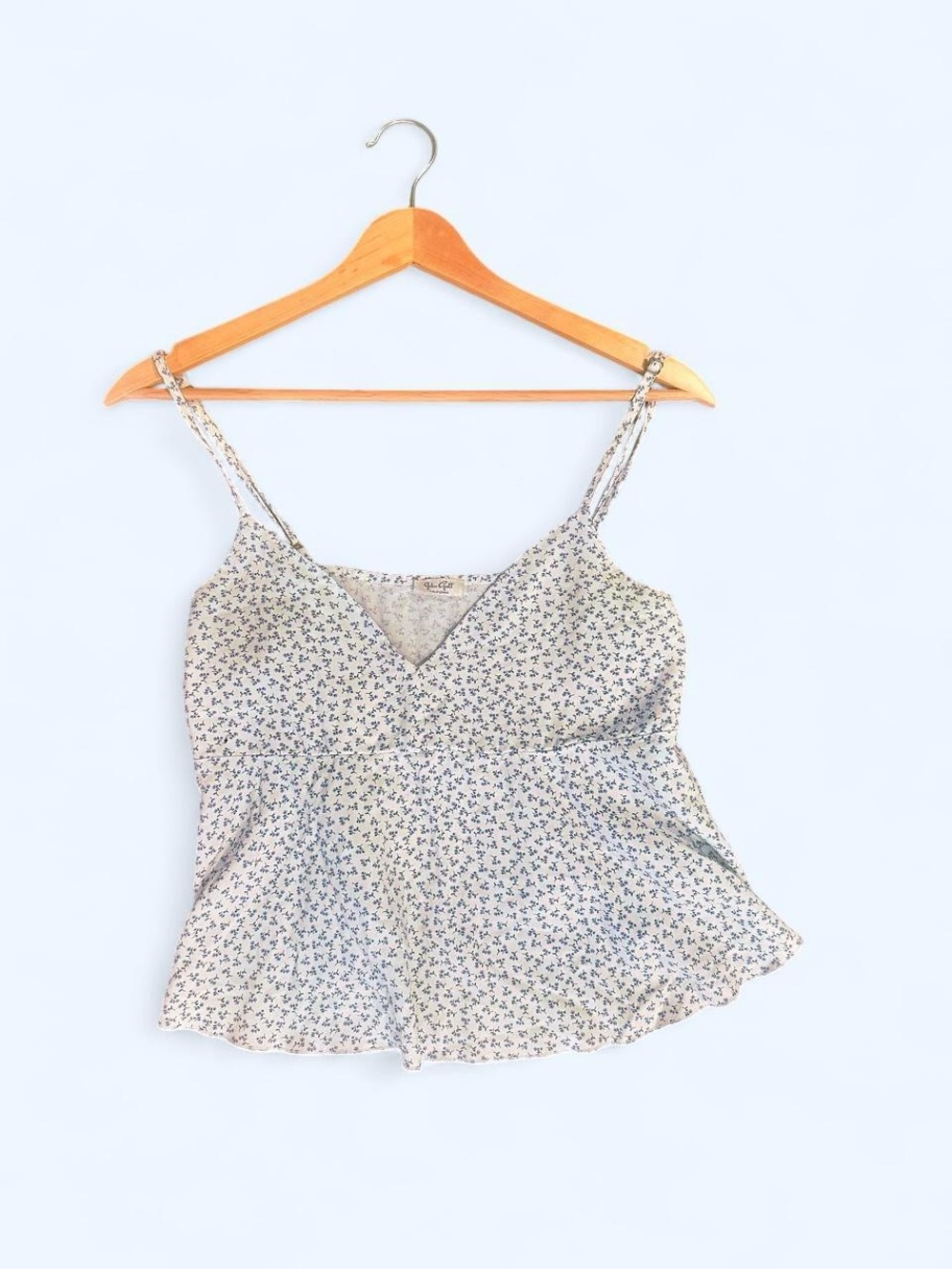 Brandy Melville Cream Mini Floral V-Neck Spaghetti Strap Cami